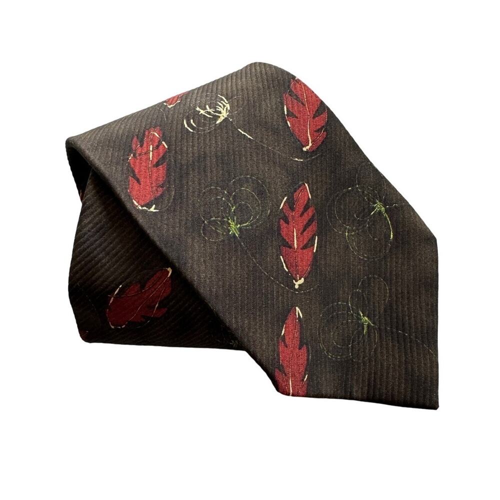 Ermenegildo Zegna vintage leaf print textured stripe 100% silk neck tie 3.75” w